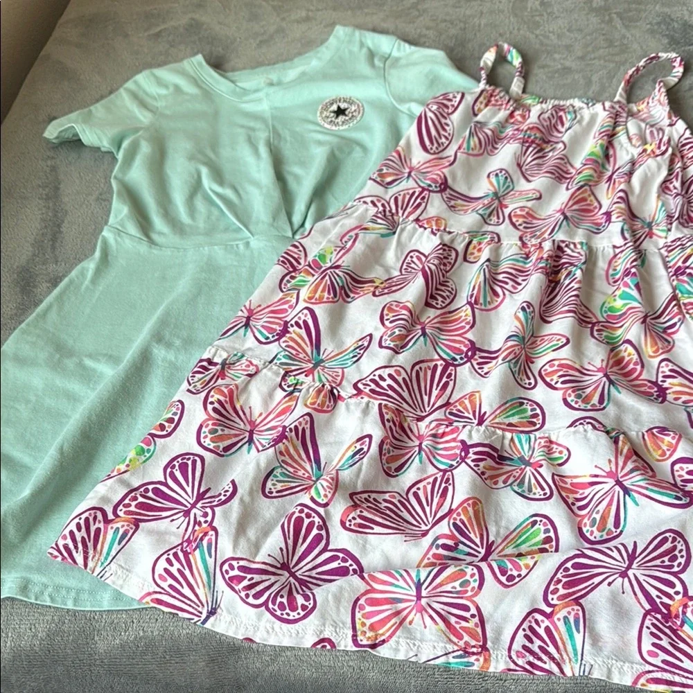 Converse and Butterfly Print Kids Dress - Multicolor - size 8-10 and 7